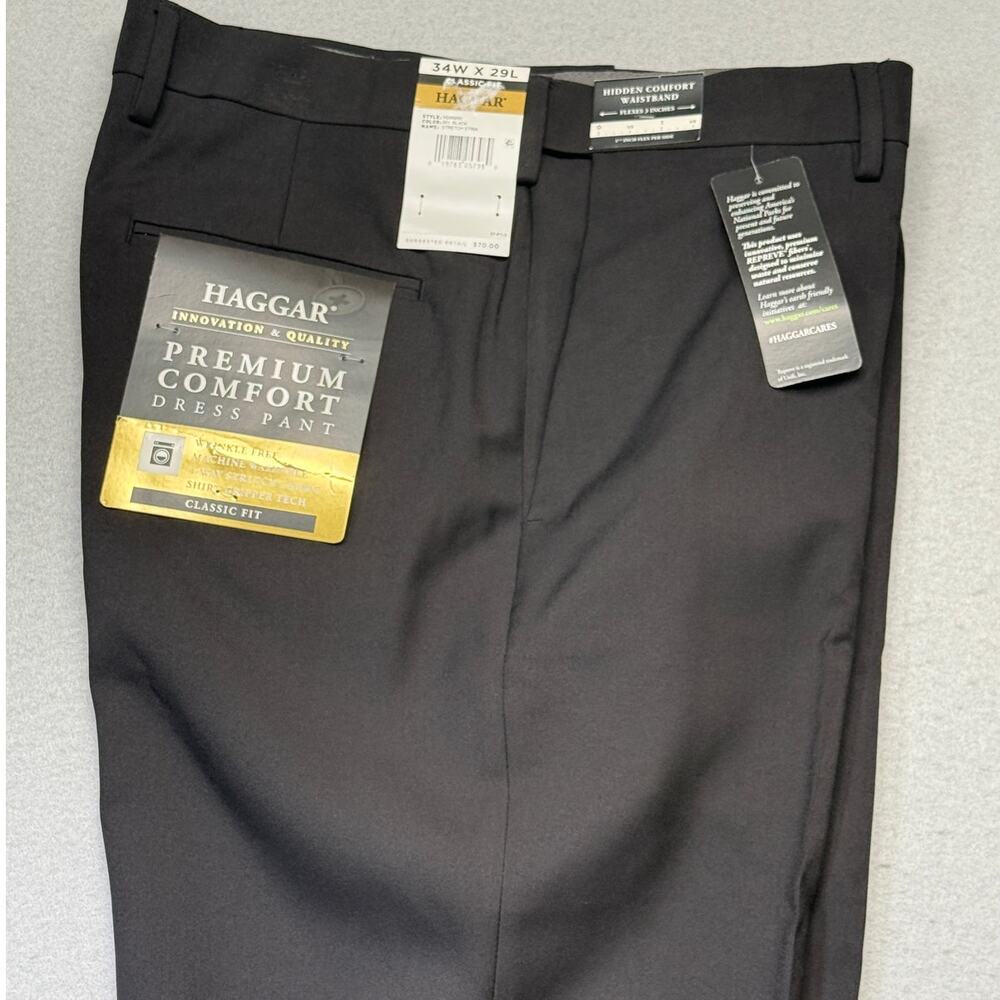Haggar Men's Comfort Stretch Classic-Fit Flat Front Dress Pants black 34x29 $80